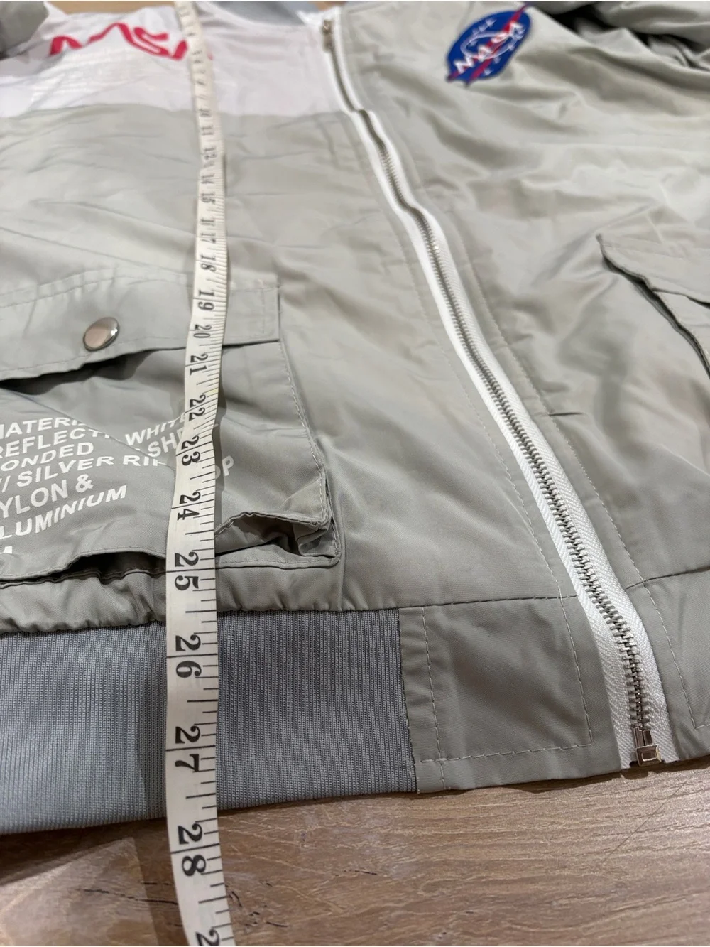 NASA Bomber Jacket Gray Unisex Adult Size XL